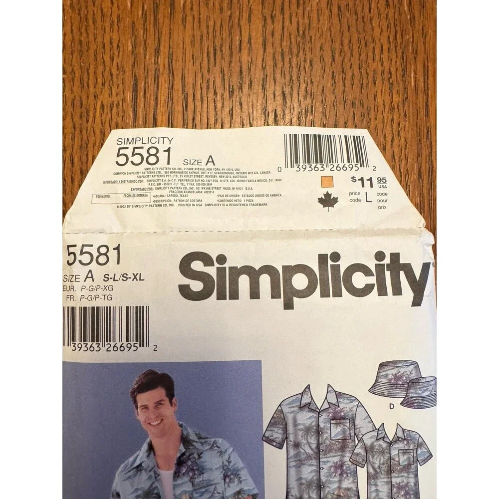 Simplicity 5581 Sewing Pattern Shirt Shorts Hat Mens S-XL Boys S-L Matching Set